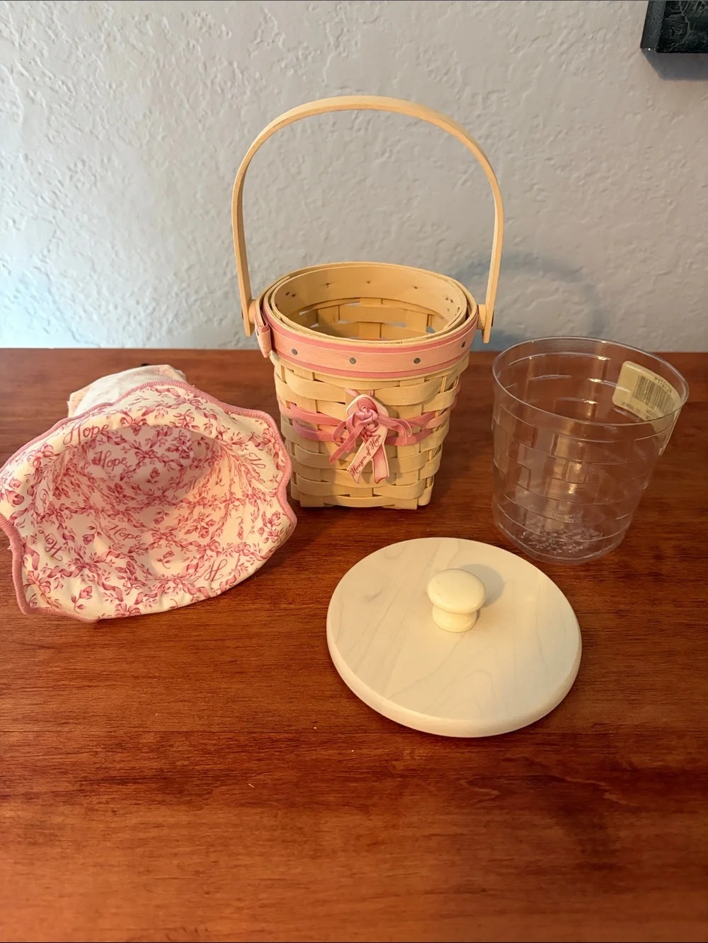 Longaberger Cream and Pink Handwoven Basket